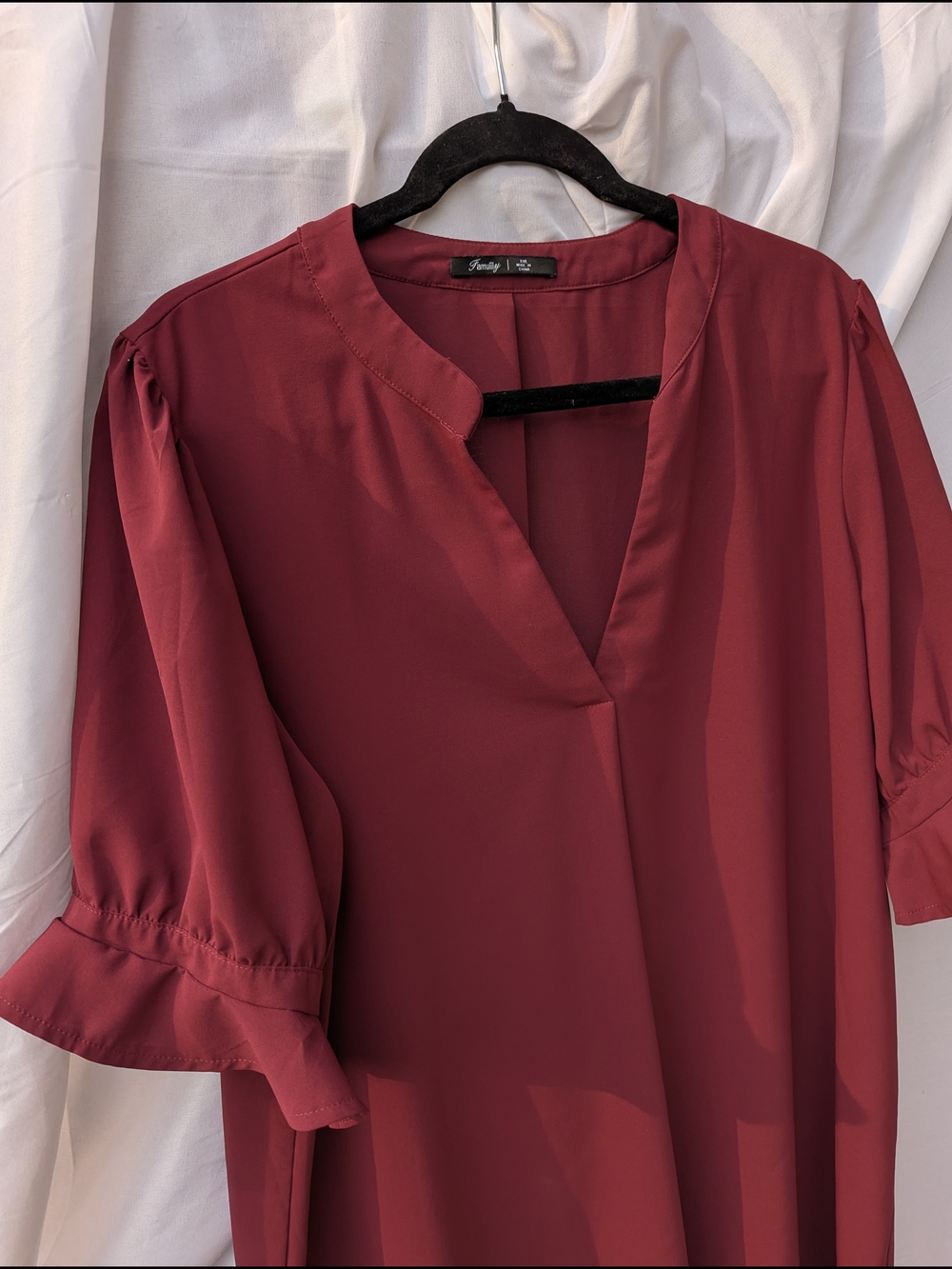Famulily Split V Neck Ruffle Sleeve Shift Dress Romantic Poetcore Corporate Chic - Picture 9 of 14